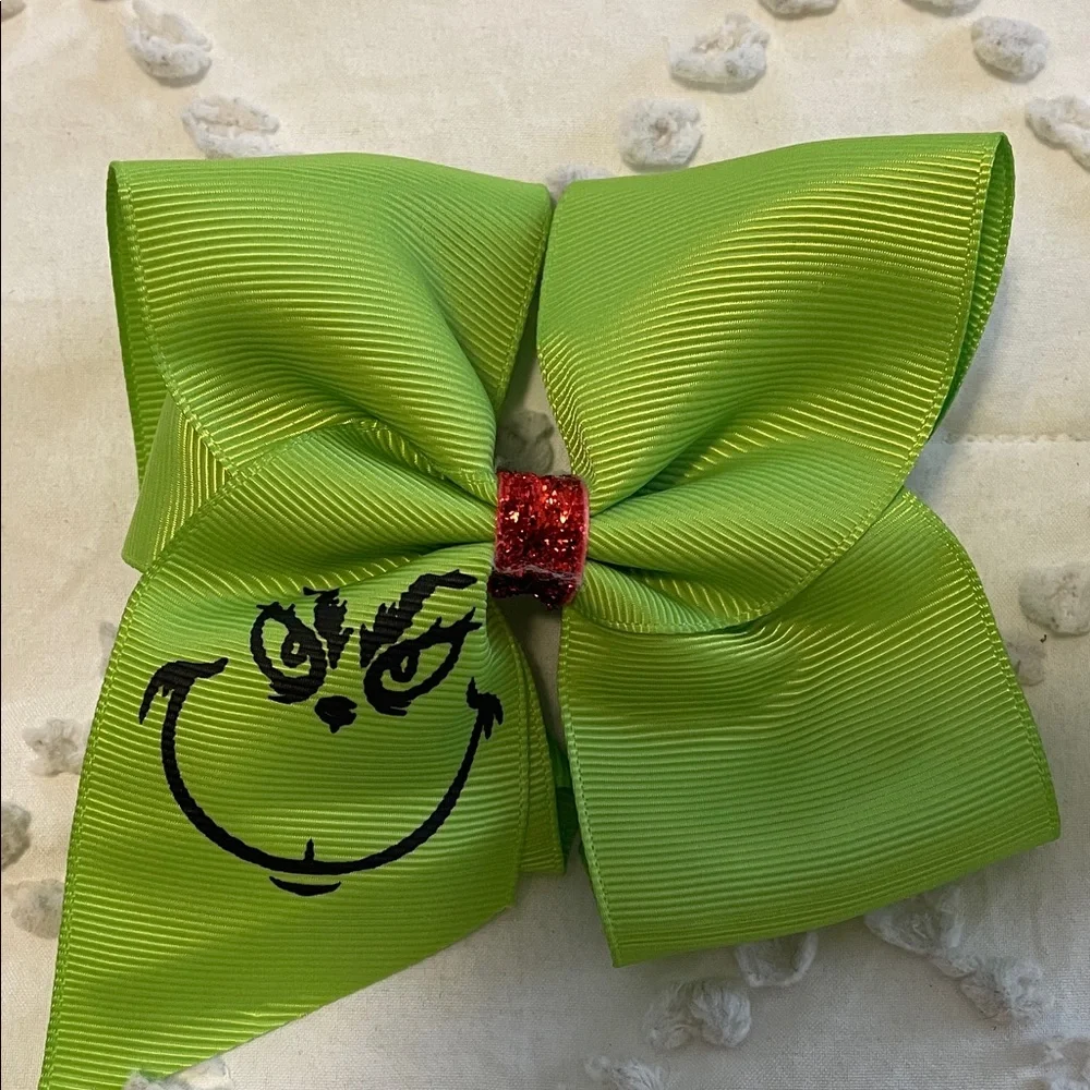 Green Grinch Bow Hair Clips with Grinch Design set of two new